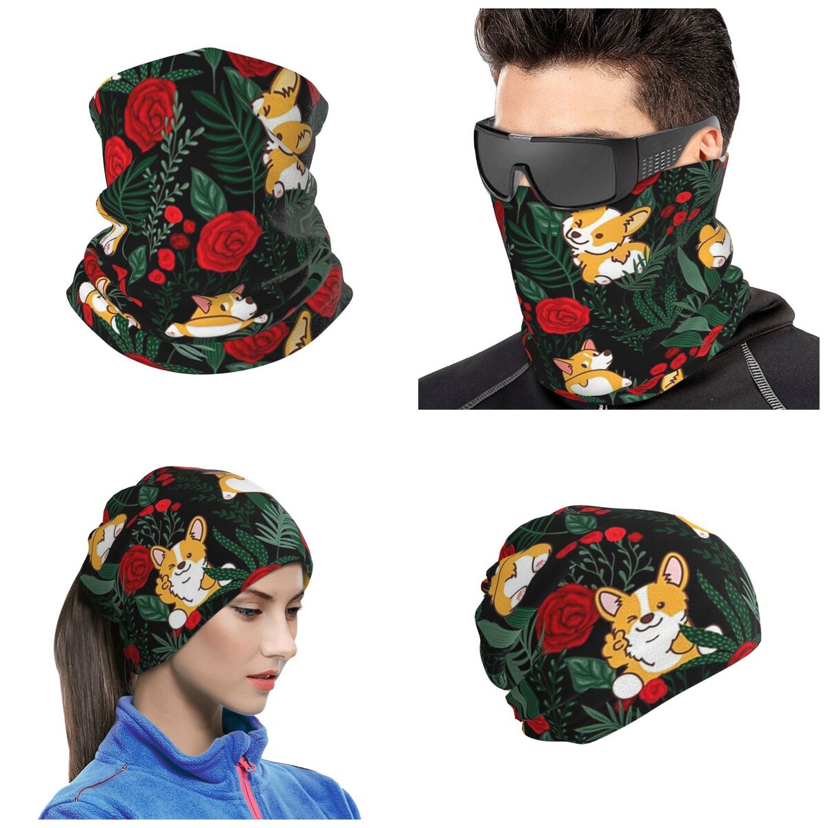 Dog Bandana Scarf - Corgi Dog In Garden Bandana Neck