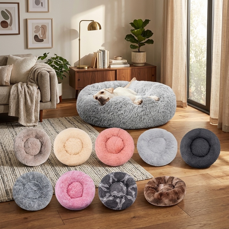 Calming Dog Bed - Round Plush Dog Bed Winter Warm