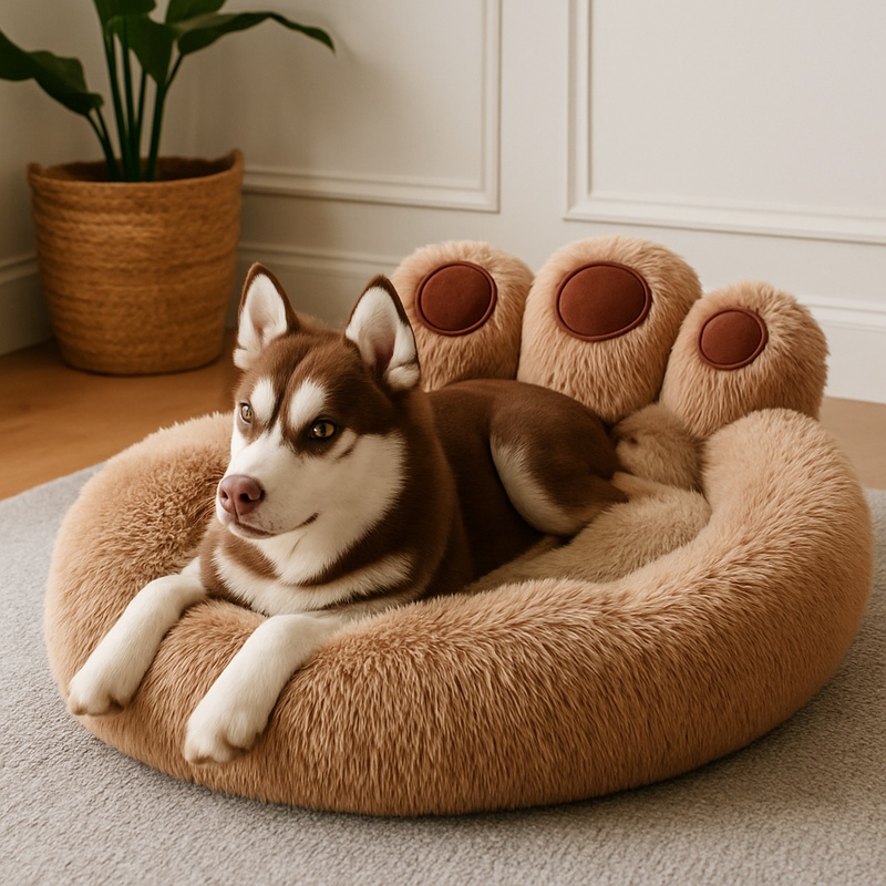 Calming Dog Bed - Large Soft Plush Pet Cushion Bed,